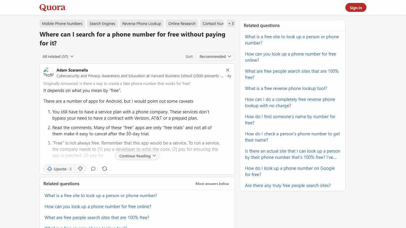 Where can I search for a phone number for free without paying for it? - Quora
